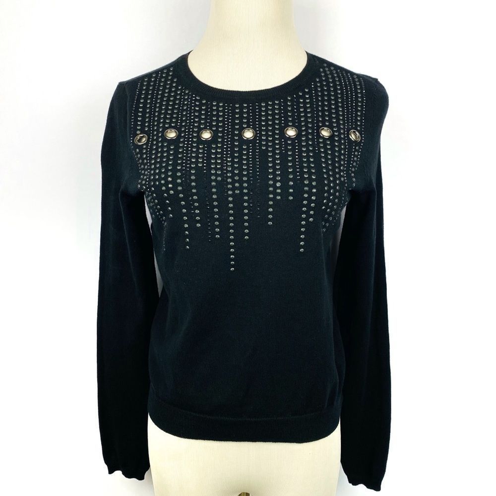 EXPRESS Black Rhinestone Embellished Soft Knit Stretchy Top
